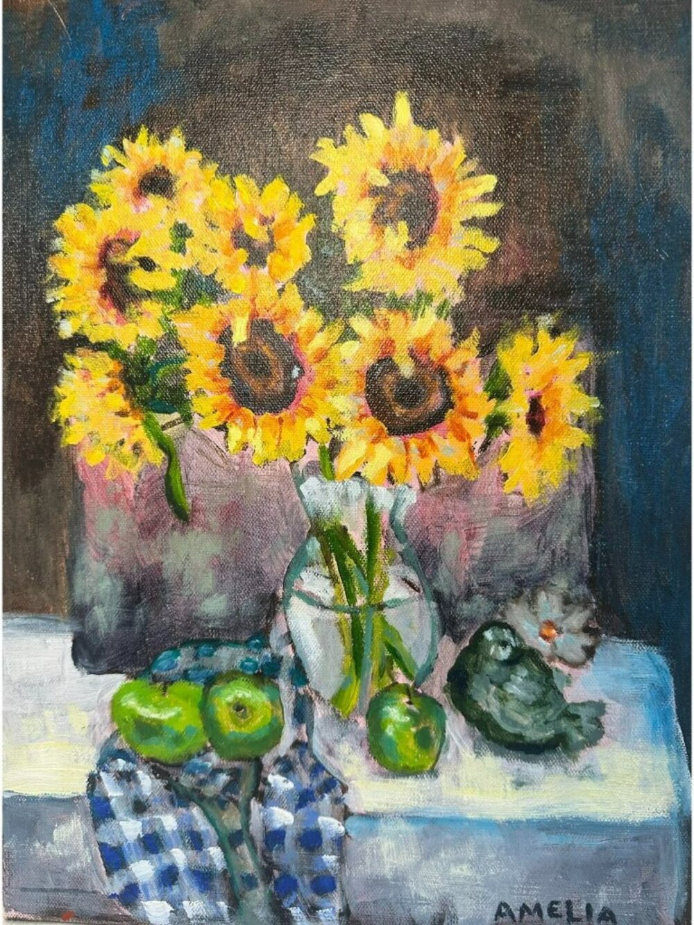 Original Art Oil Painting Sunflower Still Life Floral Wall Decor Gallery Wrapped